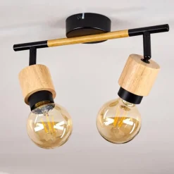 Plafonnier Sezze Bois clair, Noir, 2 lumières