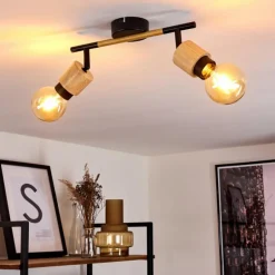 Plafonnier Sezze Bois clair, Noir, 2 lumières