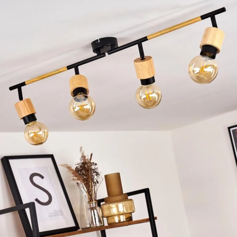 Plafonnier Sezze Bois clair, Noir, 4 lumières