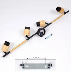 Plafonnier Sezze Bois clair, Noir, 4 lumières