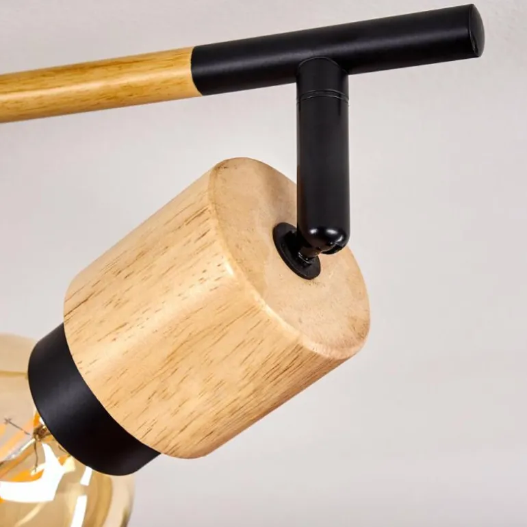 Plafonnier Sezze Bois clair, Noir, 4 lumières