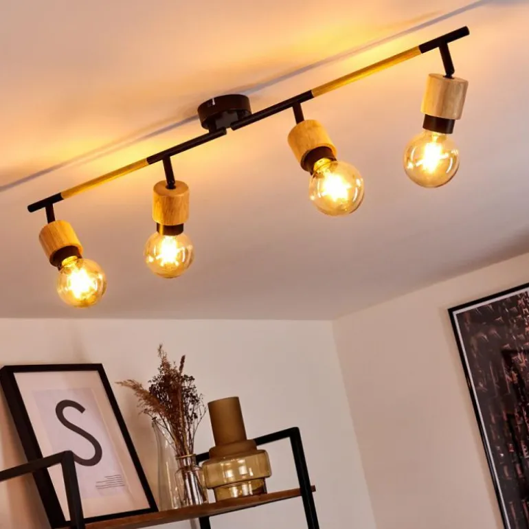 Plafonnier Sezze Bois clair, Noir, 4 lumières