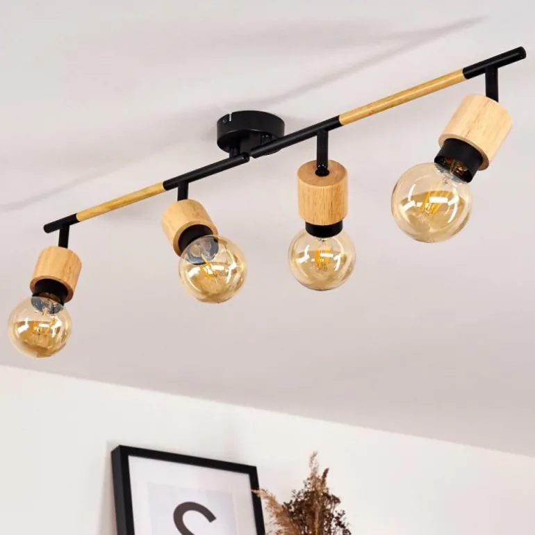 Plafonnier Sezze Bois clair, Noir, 4 lumières