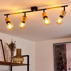 Plafonnier Sezze Bois clair, Noir, 4 lumières