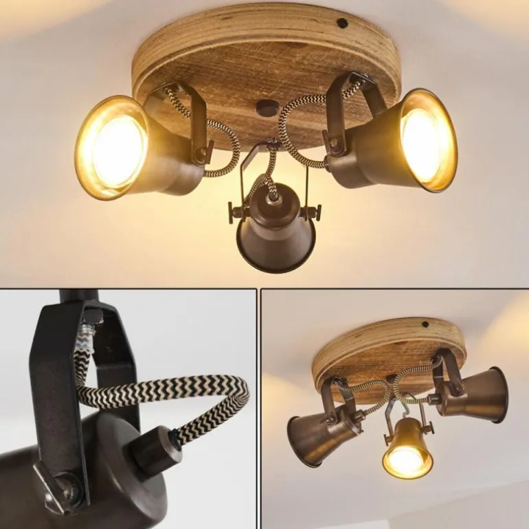 Plafonnier Skodsbol Bois clair, Noir, 3 lumières