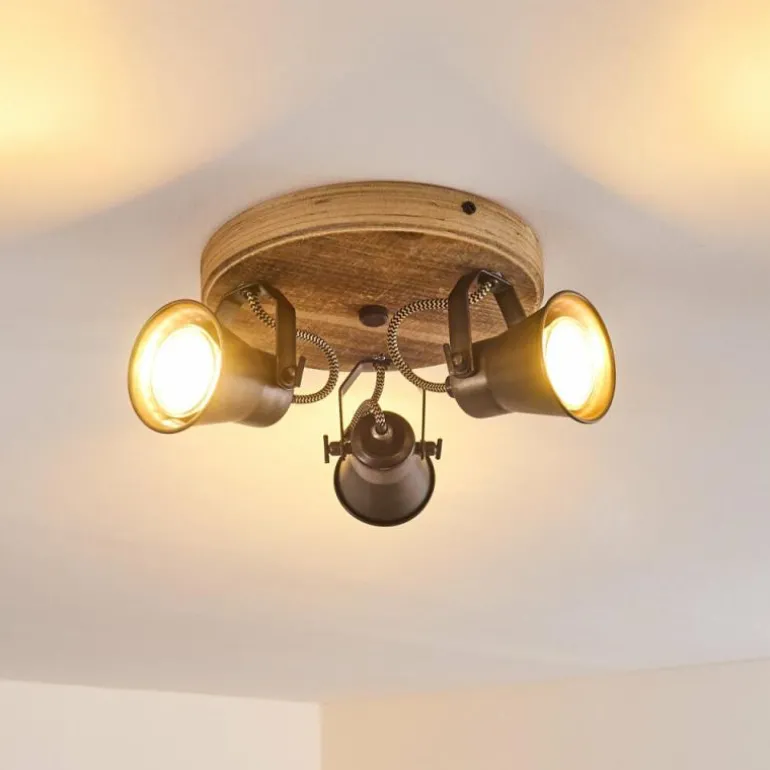 Plafonnier Skodsbol Bois clair, Noir, 3 lumières