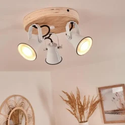 Plafonnier Skodsbol Bois clair, Blanc, 3 lumières