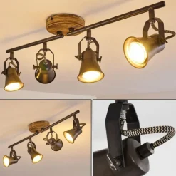 Plafonnier Skodsbol Gris, Brun clair, Acier brossé, 4 lumières