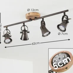 Plafonnier Skodsbol Gris, Brun clair, Acier brossé, 4 lumières