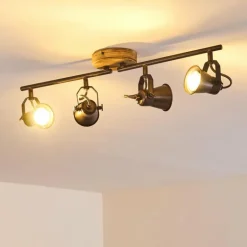 Plafonnier Skodsbol Gris, Brun clair, Acier brossé, 4 lumières