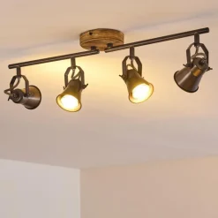 Plafonnier Skodsbol Gris, Brun clair, Acier brossé, 4 lumières