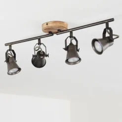 Plafonnier Skodsbol Gris, Brun clair, Acier brossé, 4 lumières