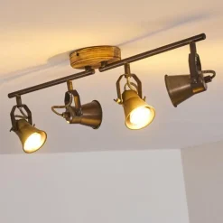 Plafonnier Skodsbol Gris, Brun clair, Acier brossé, 4 lumières