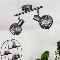 Plafonnier Stavik Noir, Argenté, 2 lumières