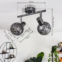 Plafonnier Stavik Noir, Argenté, 2 lumières