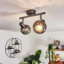 Plafonnier Stavik Noir, Argenté, 2 lumières