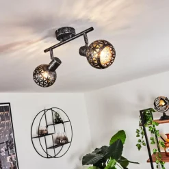 Plafonnier Stavik Noir, Argenté, 2 lumières