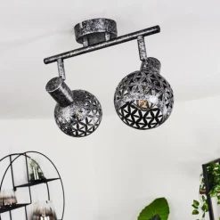 Plafonnier Stavik Noir, Argenté, 2 lumières