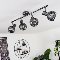 Plafonnier Stavik Noir, Argenté, 4 lumières