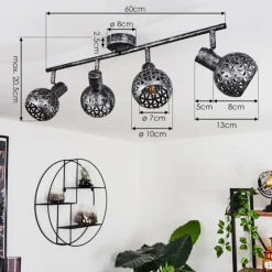 Plafonnier Stavik Noir, Argenté, 4 lumières