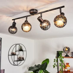 Plafonnier Stavik Noir, Argenté, 4 lumières