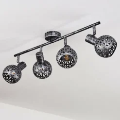 Plafonnier Stavik Noir, Argenté, 4 lumières