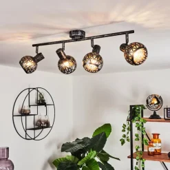 Plafonnier Stavik Noir, Argenté, 4 lumières