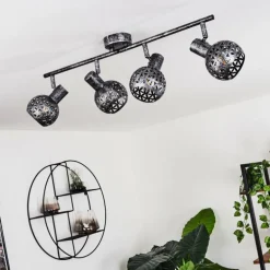 Plafonnier Stavik Noir, Argenté, 4 lumières