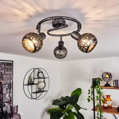 Plafonnier Stavik Noir, Argenté, 3 lumières