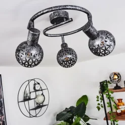 Plafonnier Stavik Noir, Argenté, 3 lumières