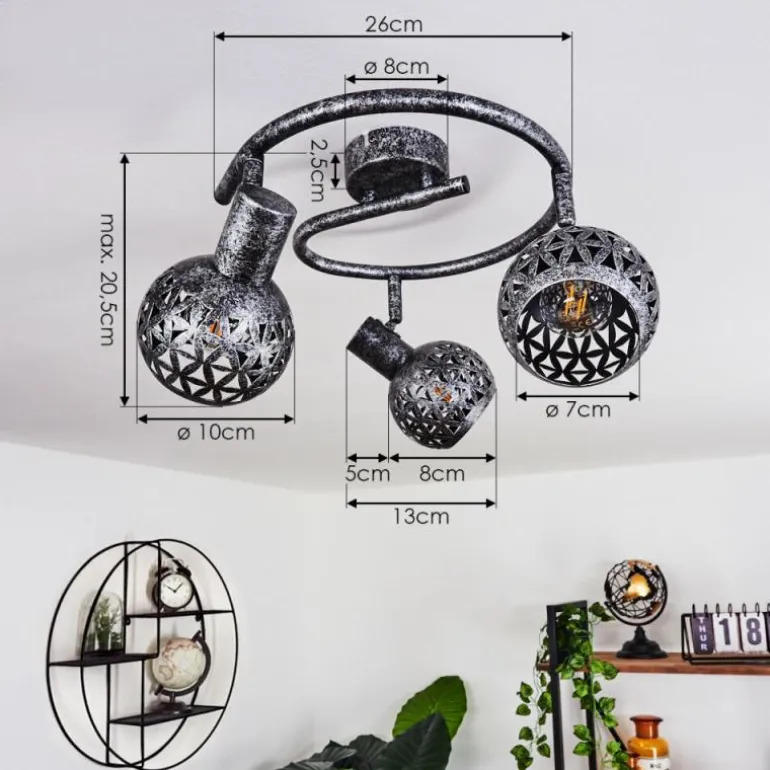 Plafonnier Stavik Noir, Argenté, 3 lumières