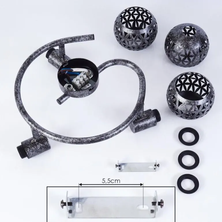 Plafonnier Stavik Noir, Argenté, 3 lumières