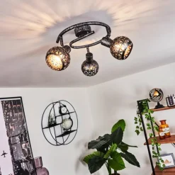 Plafonnier Stavik Noir, Argenté, 3 lumières