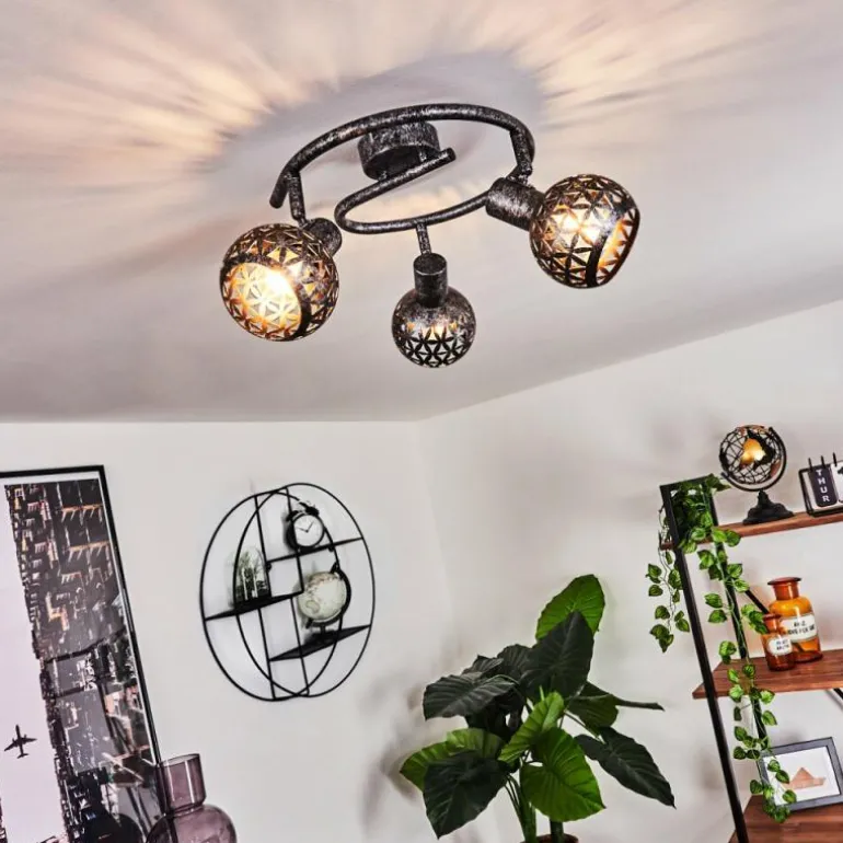 Plafonnier Stavik Noir, Argenté, 3 lumières