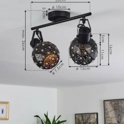 Plafonnier Sunasau Noir, 2 lumières