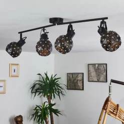 Plafonnier Sunasau Noir, 4 lumières