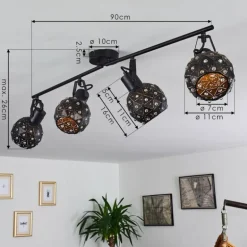 Plafonnier Sunasau Noir, 4 lumières