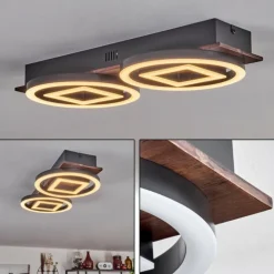 Plafonnier Taboneira LED Brun foncé, Noir, 2 lumières