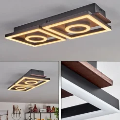 Plafonnier Taboneira LED Brun foncé, Noir, 2 lumières