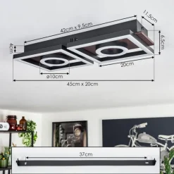 Plafonnier Taboneira LED Brun foncé, Noir, 2 lumières