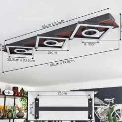 Plafonnier Taboneira LED Brun foncé, Noir, 3 lumières