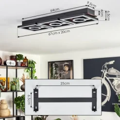 Plafonnier Taboneira LED Brun foncé, Noir, 3 lumières