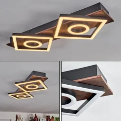 Plafonnier Taboneira LED Brun foncé, Noir, 2 lumières