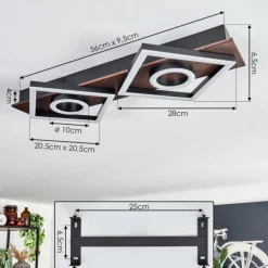 Plafonnier Taboneira LED Brun foncé, Noir, 2 lumières