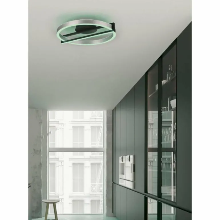 Plafonnier Trio Thompson LED Aluminium brossé, 1 lumière, Télécommandes, Changeur de couleurs