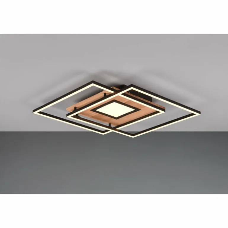 Plafonnier Trio Via LED Couleur bois, Noir, 1 lumière, Télécommandes