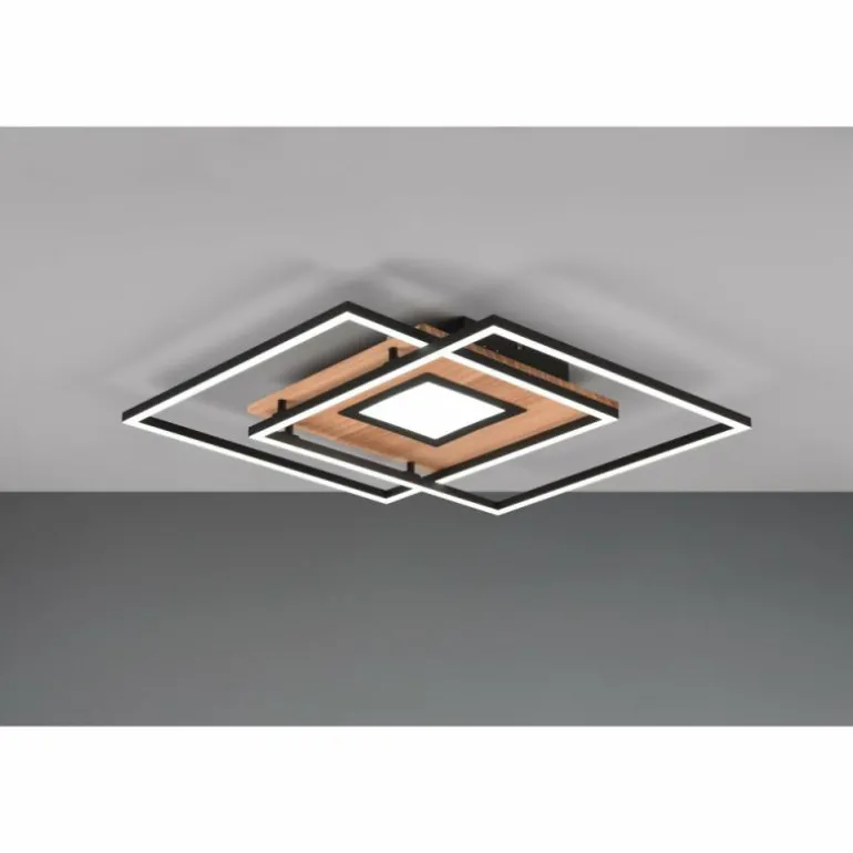 Plafonnier Trio Via LED Couleur bois, Noir, 1 lumière, Télécommandes