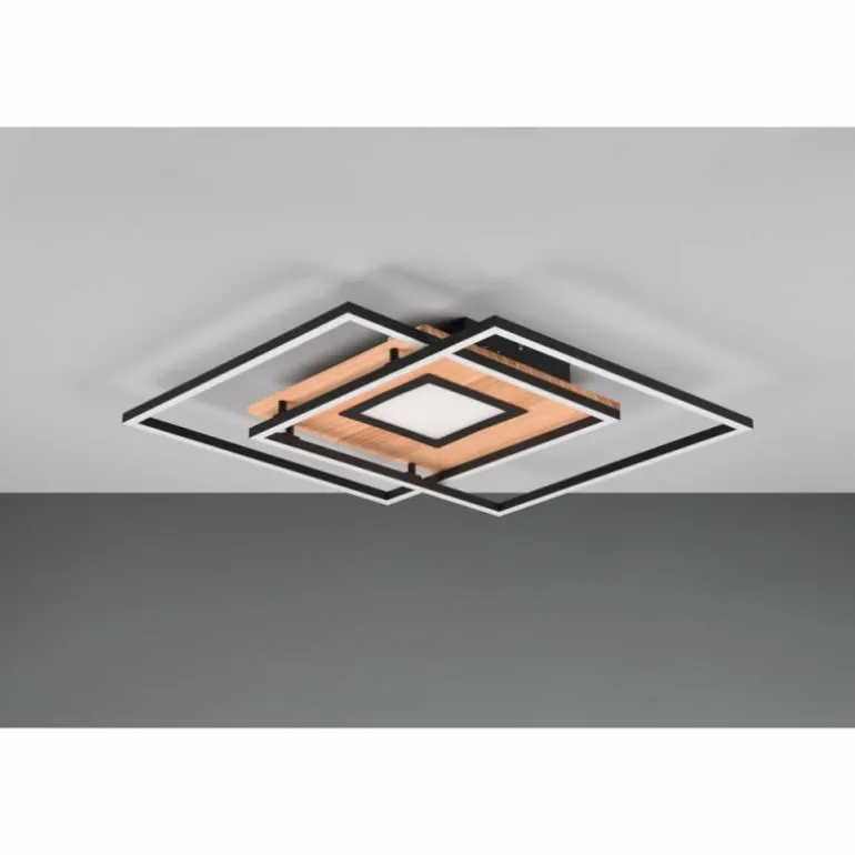 Plafonnier Trio Via LED Couleur bois, Noir, 1 lumière, Télécommandes