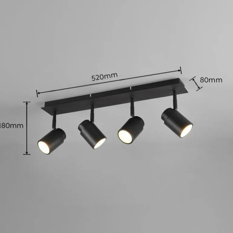 Plafonnier Trio-Leuchten Angelo Noir, 4 lumières