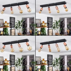 Plafonnier Tulla Cuivre, Noir, 4 lumières